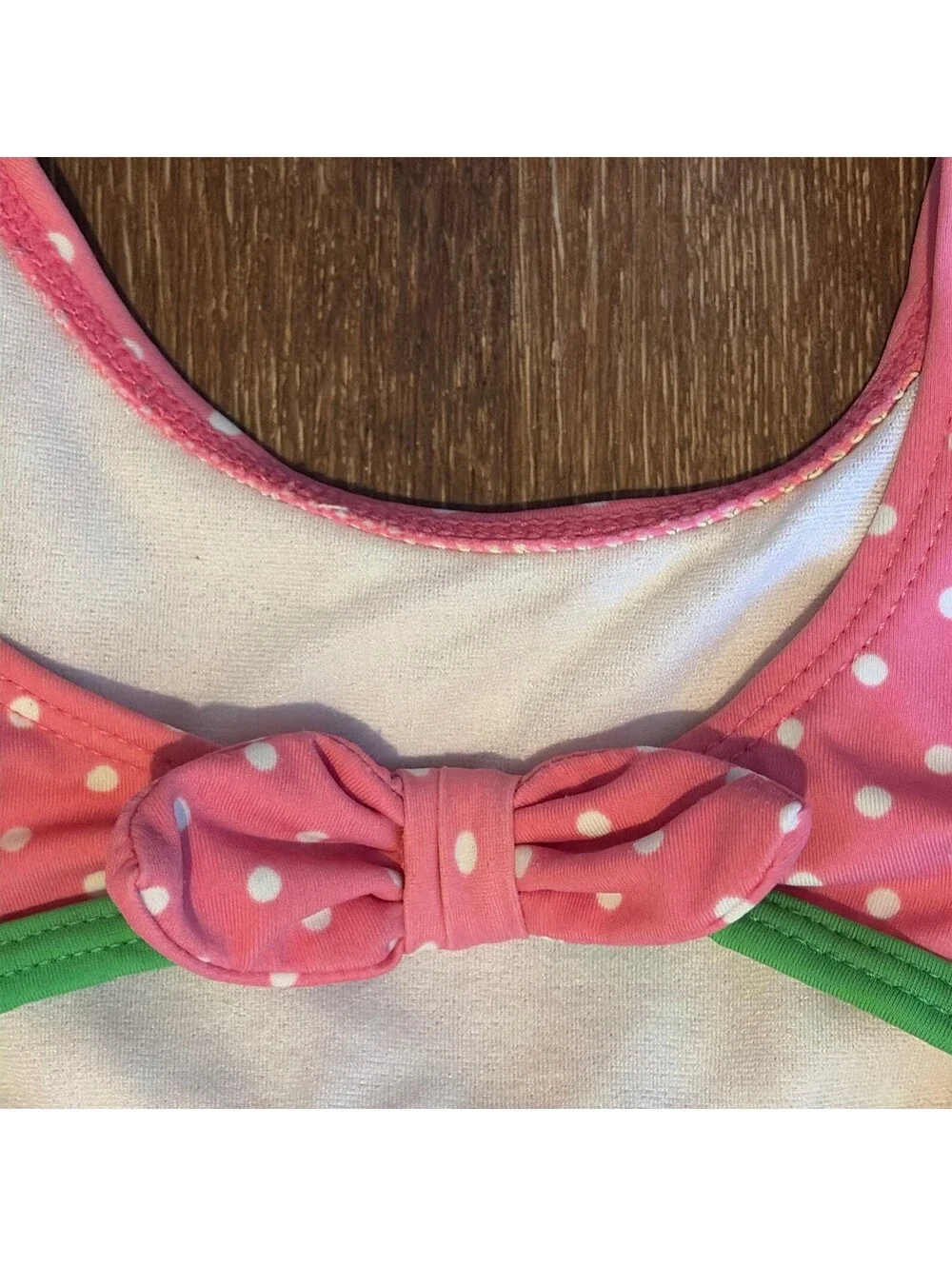 Gymboree Girls Size 6 Pink Strawberry Polka Dot One Piece Swimsuit Green Bow